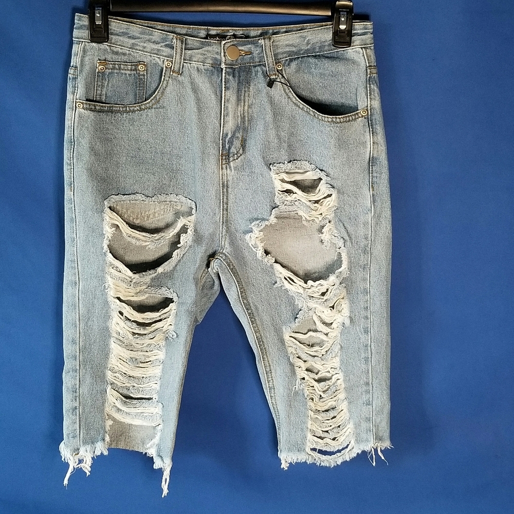 boohoo BLUE Jennie Ripped Distressed Board Shorts